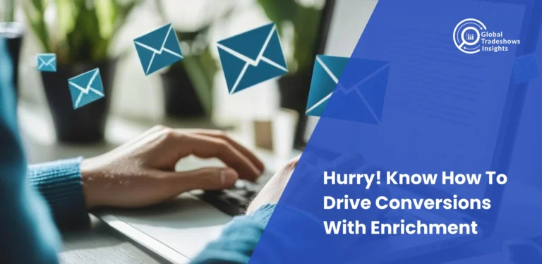 Business professionals analyzing digital data dashboard, text overlay: Hurry! Know How to Drive Conversions with Enrichment.